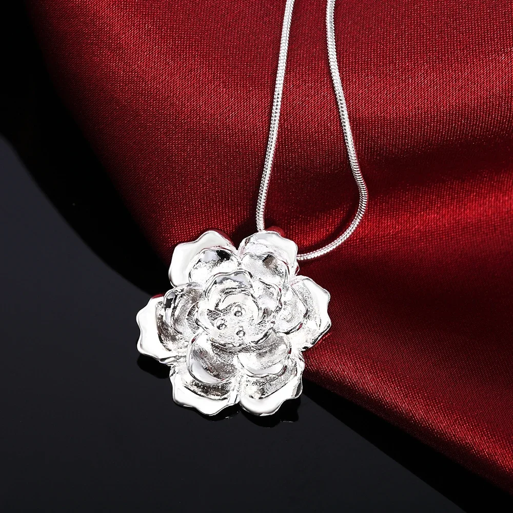 JewelryTop Store 925 Sterling Silver 40-75CM Snake Chain Flower Pendant Necklace for Women Fashion Wedding Charm Jewelry