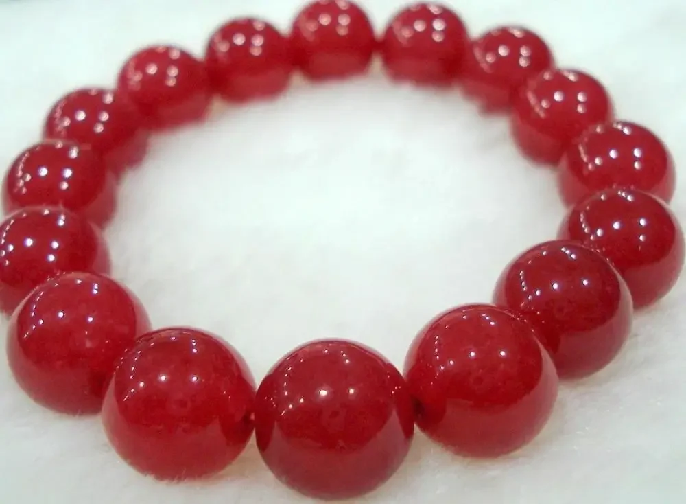 

Charming! 12mm Natural Red Jade Round Beads Bracelet 7.5"