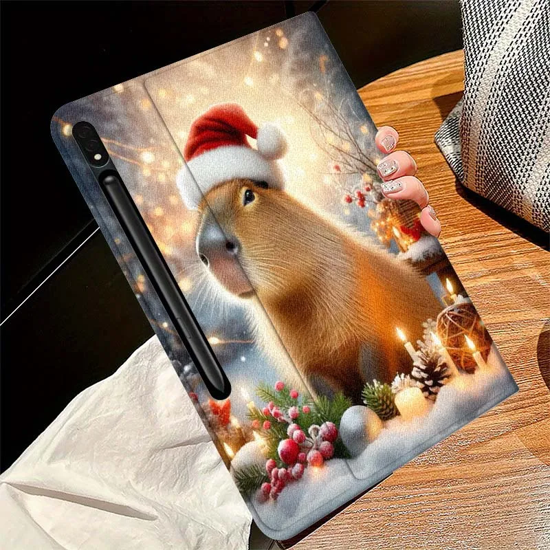 عيد الميلاد كابيبارا الكرتون لسامسونج غالاكسي تبويب S9 S10 S6 S7 S8 FE زائد لايت بوصة غطاء قابل للطي اللوحي