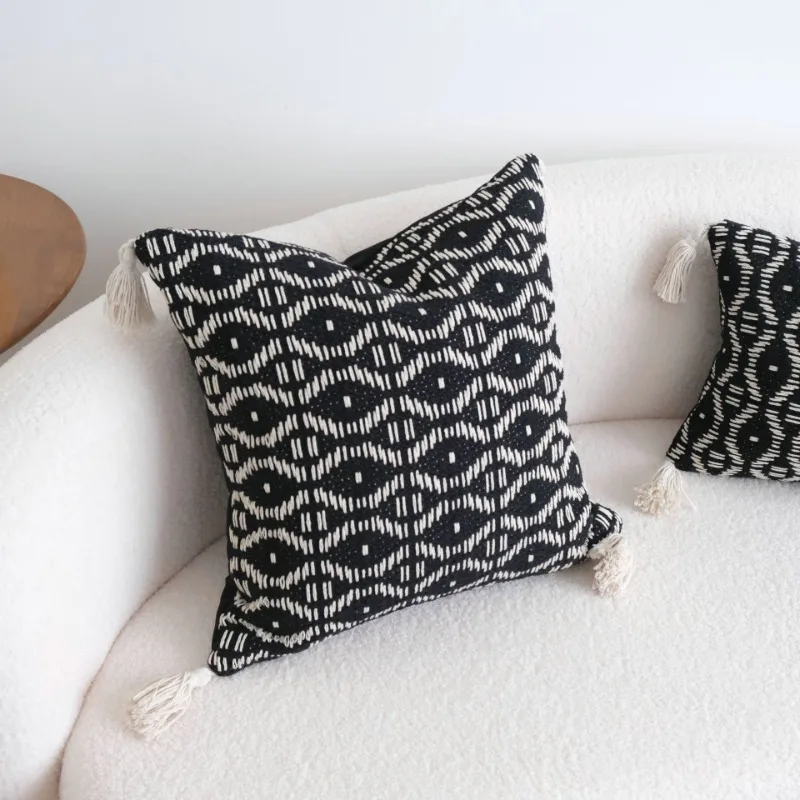 Woven Tassel Pillowcase Living Room Decorative Sofa Cushion Windowsill Cushion Cover Sample Room Pillow Case Waist Pillow Cover