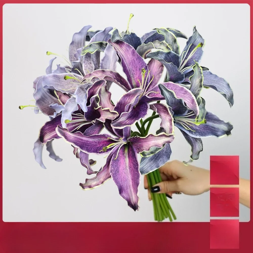 15 Stück Künstliche Lilien 3D-Druck Seidenblumen Hochzeitsdekoration Blumenarrangement Kunstblumen Lilien Brautstrauß Party Heimdekoration – Detail 4