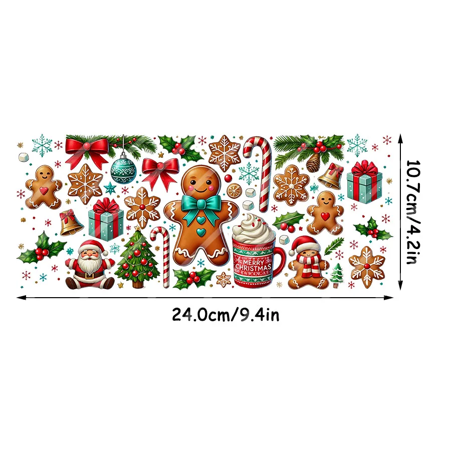 Christmas Gingerbread Santa Claus DIY UV DTF Transfer Sticker 16oz Libbey Glass Cups Wraps Coffee Mug Decals Xmas Winter Decor