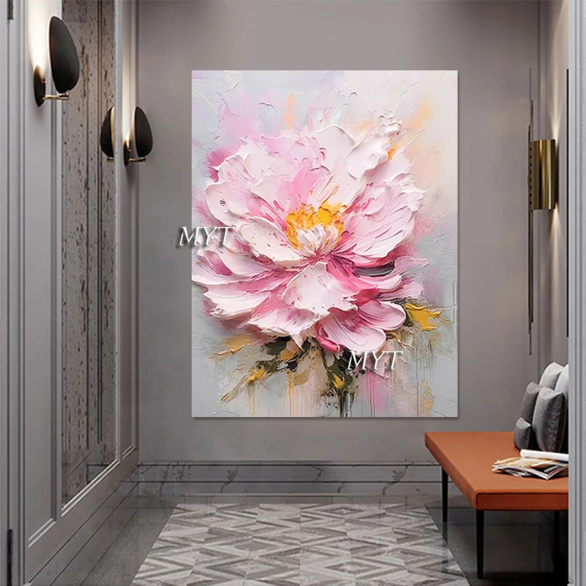 Large Lotus Flowers Canvas Poster Art Hand-painted Unframed Wall Decor Penoy Oil Painting Artwork Hotel Showpieces Panels