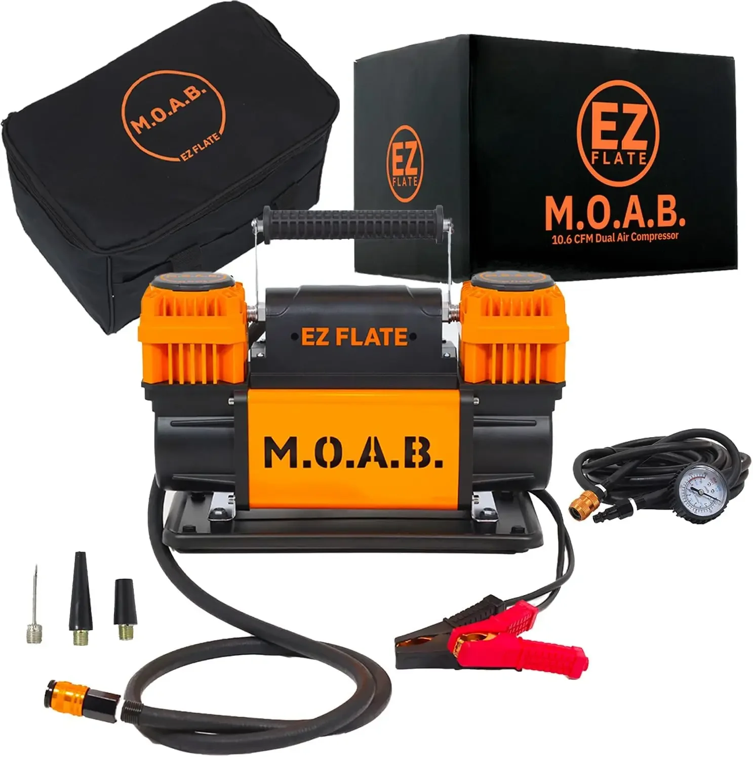 M.O.A.B. Dual Air Compressor For 4X4 Offroad Vehicles, Fast Inflation, 12V Power, Easy To Use, Storage Bag