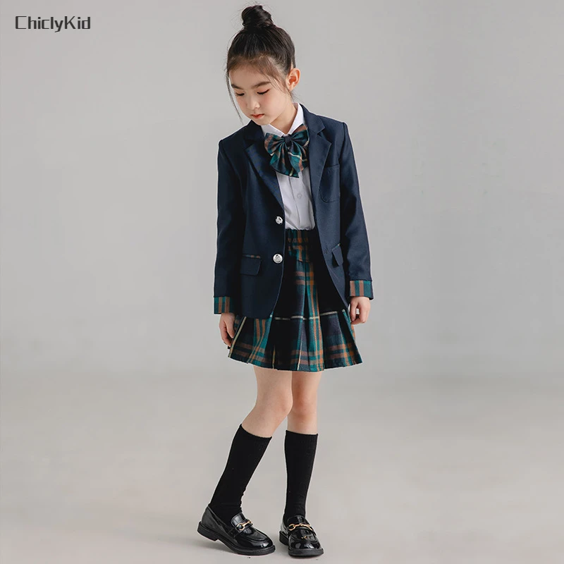 Uniforme scolastica per bambini ragazze giacca coreana giapponese blu Navy gonna a pieghe ragazzi abito formale abiti per bambini vestiti per