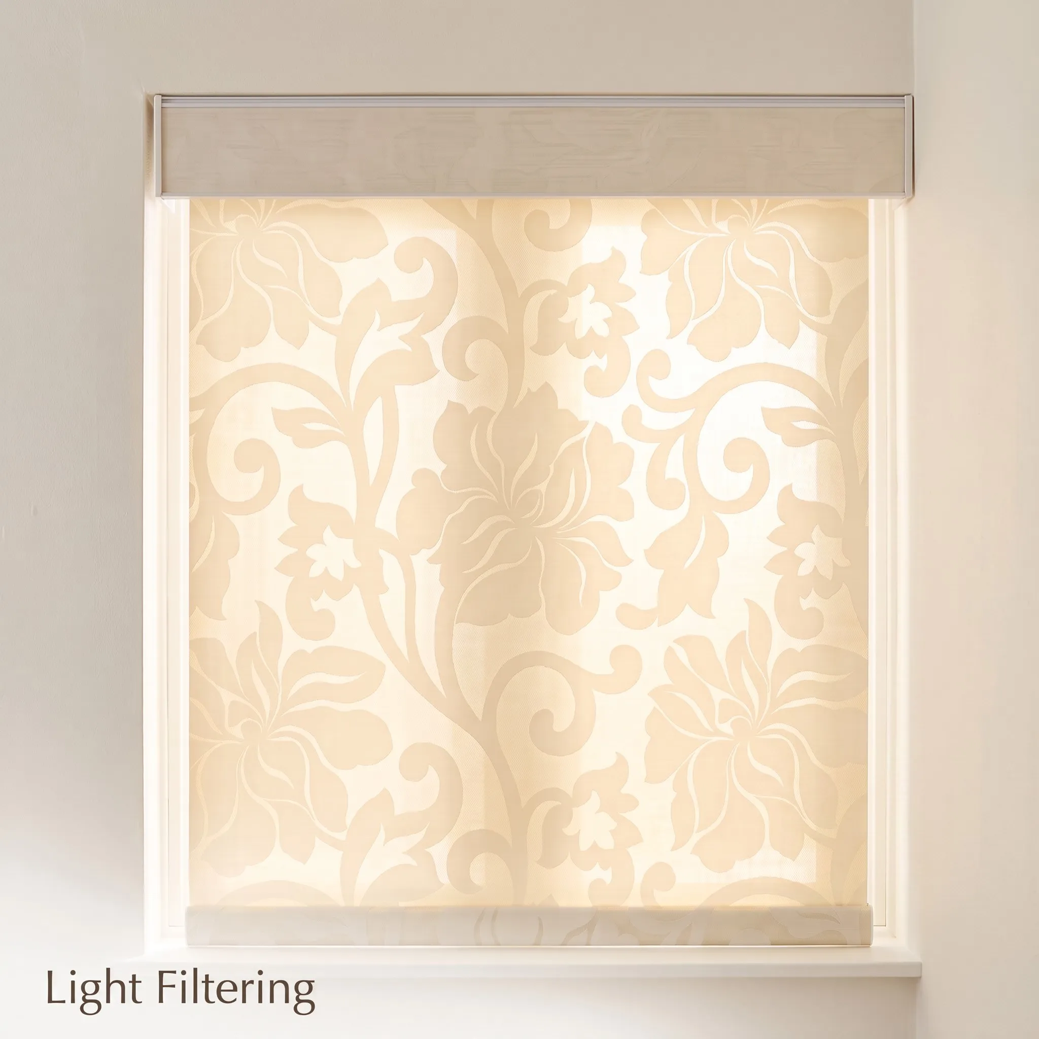 Custom Cordless Jacquard Floral Roller Blind,Water‑Repellent Semi‑Translucent Light Filtering Window Shade,Beige European Flower