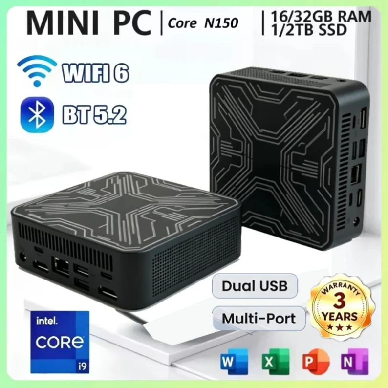 Intel Core N150 Portable Pc Computer 32GB RAM 1/2TB SSD WIFI 6 BT5.2 4K 60Hz HD Mini Gaming Office Study Pc