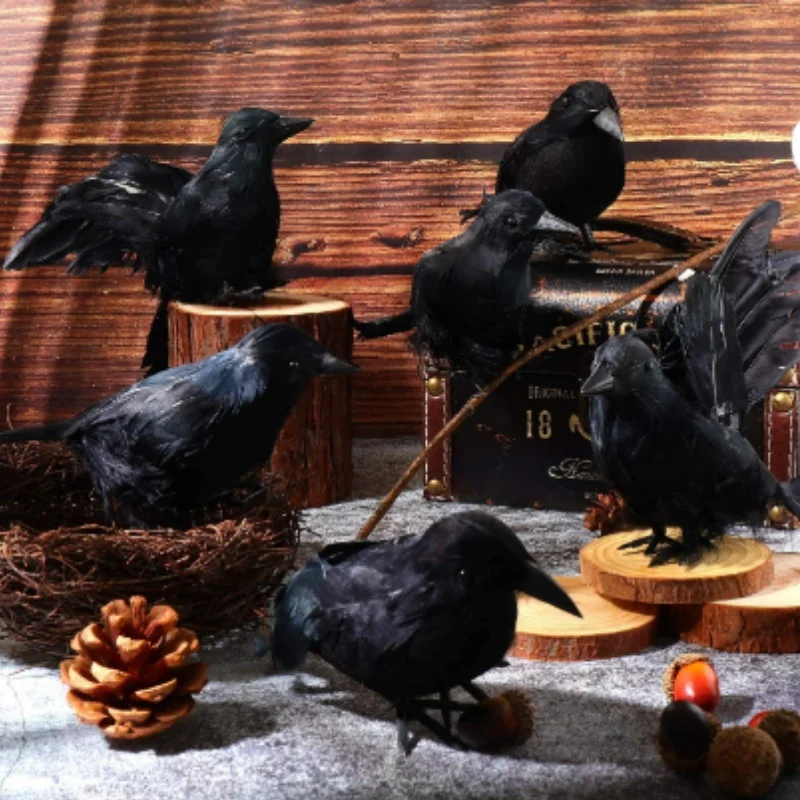 1PC Cute Mini Delicate Simulation Fake Crow Realistic Halloween Black Bird Model Home Garden Decor Animal Lightweight Creepy Toy