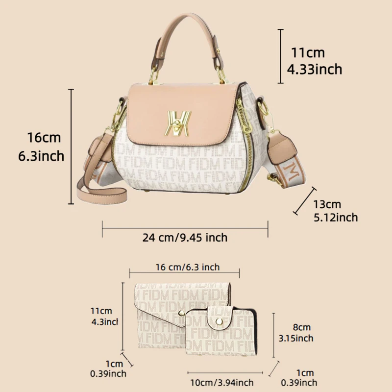 An elegant and sophisticated 3-piece women's handbag set. Stylish apple-shaped bags with premium letter prints that go with any - view 2