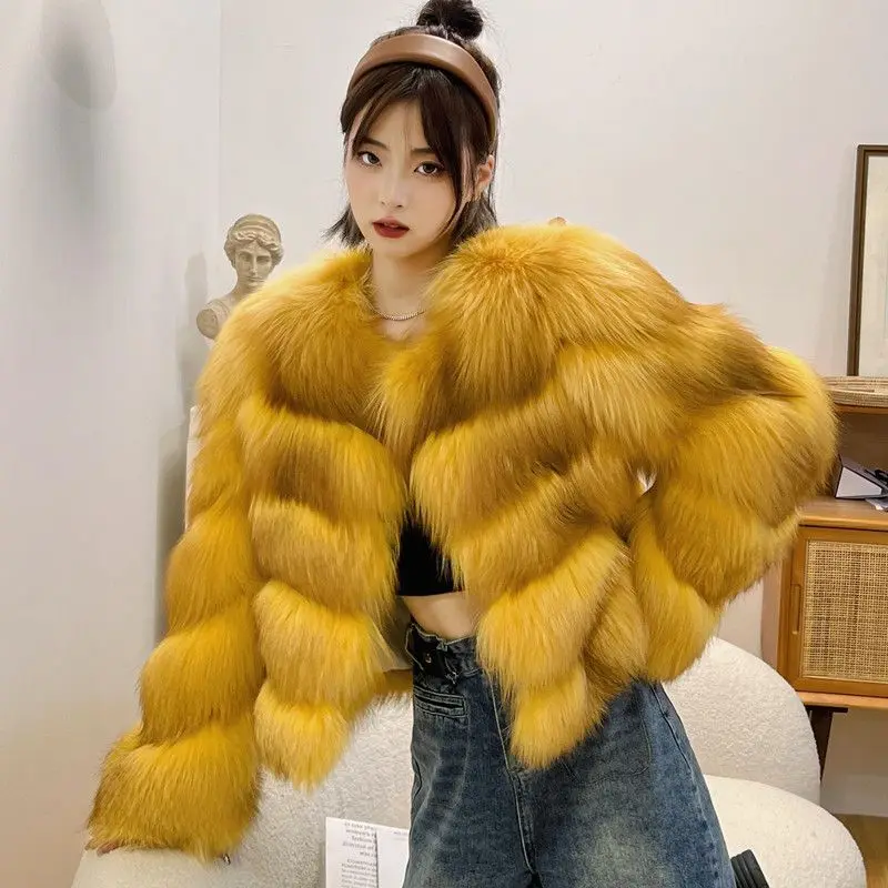 2025 Winter New Loose Imitation Fox Fur Grass Coat Women Short Style Luxury Young Style Fashion Korean Edition Hairy Long Sleeve