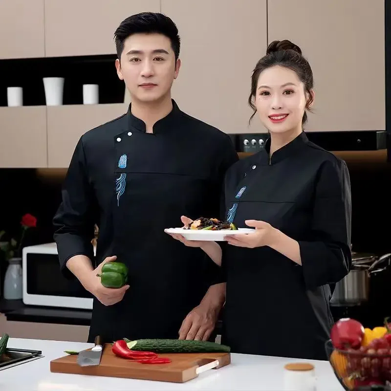 رمادي طويل الأكمام الشيف موحدة كوك معطف الشيف سترة الشيف تي شيرت بيكر العمل موحدة النادل مطعم فندق ملابس النساء الشعار