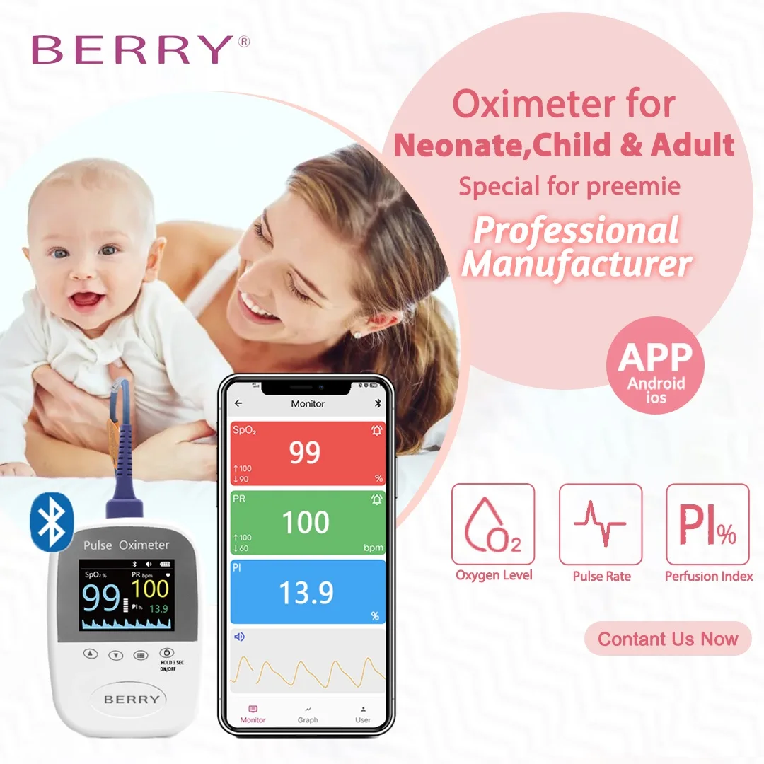 

BERRY Handheld Pulse Oximeter FDA CE SPO2 Pulse Rate PI Bluetooth APP IOS Android Heart Rate Oxygen Saturation with alarm