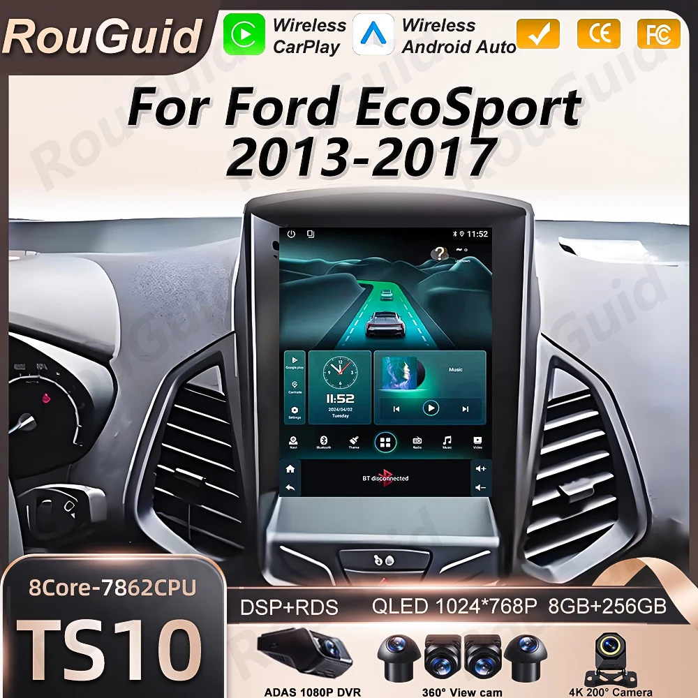 Radio Android para Auto Ford EcoSport 2013 2014 2015 2016 2017 2018, Reproductor Multimedia con Navegación, Autoestéreo, Carplay, 5G, Autoradio