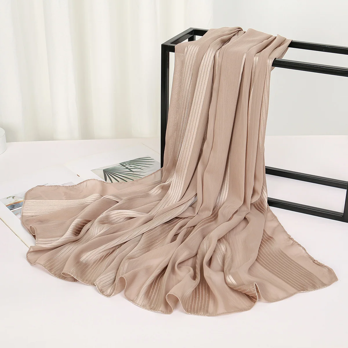 فقاعة اللؤلؤ الشيفون والأوشحة للنساء مسلم الحجاب الشالات الإسلامية دبي وشاح طويل شال التفاف عمامة عصابات عقال Bufanda #3