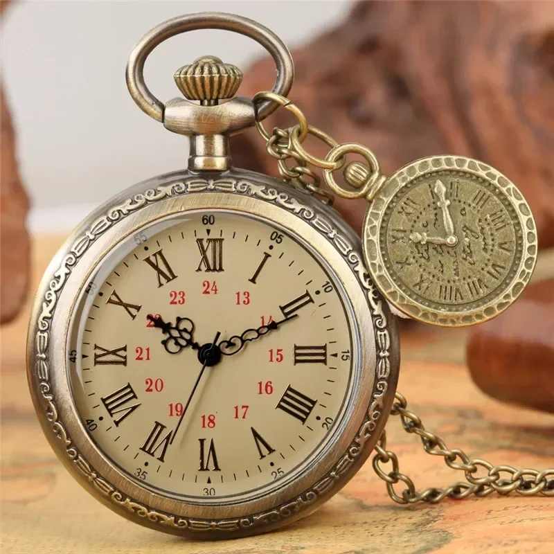 Old Fashion Clock Open Face Design Retro Quartz Pocket Watch for Men Women Fob Compass with Necklace Chain Reloj De Bolsillo