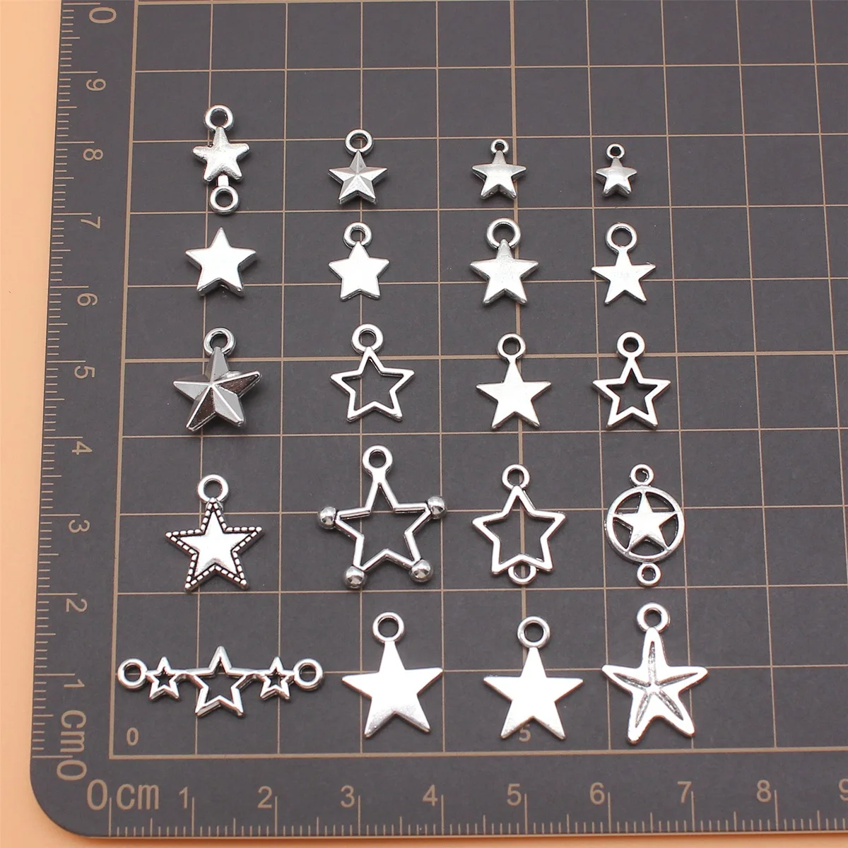 20pcs Antique Silver Color Star Charms Collection For DIY Jewelry Making, 20 Styles, 1 of Each