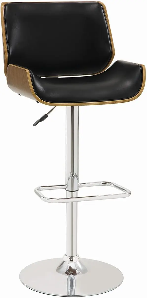 Faux Leather Adjustable Height Bar Stool in Black and Chrome