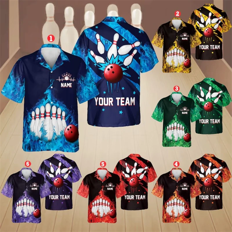 

Cool Space Neon Print Bowling Shirt Men Clothes Sport Style Personality Loose Breathable Short Sleeve Shirts Custom Name Shirts