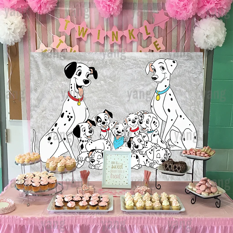 Cartoon Dalmatian Disney Birthday Party The Dog Family Colorful Flags Baby Shower Background Backdrop Decortion GiftGrey Blanket