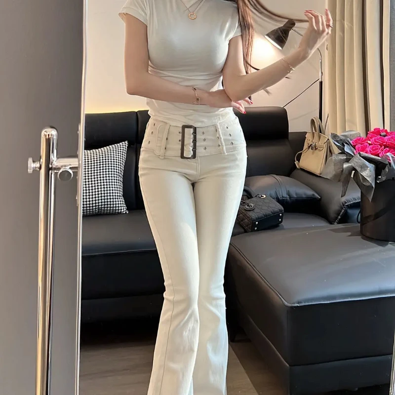 Cowboy Pants for Woman Solid Color Streetwear 2000s Y2k Pant Flared Trousers Cool Wholesale Gyaru Unique R A Women's Flare Jeans