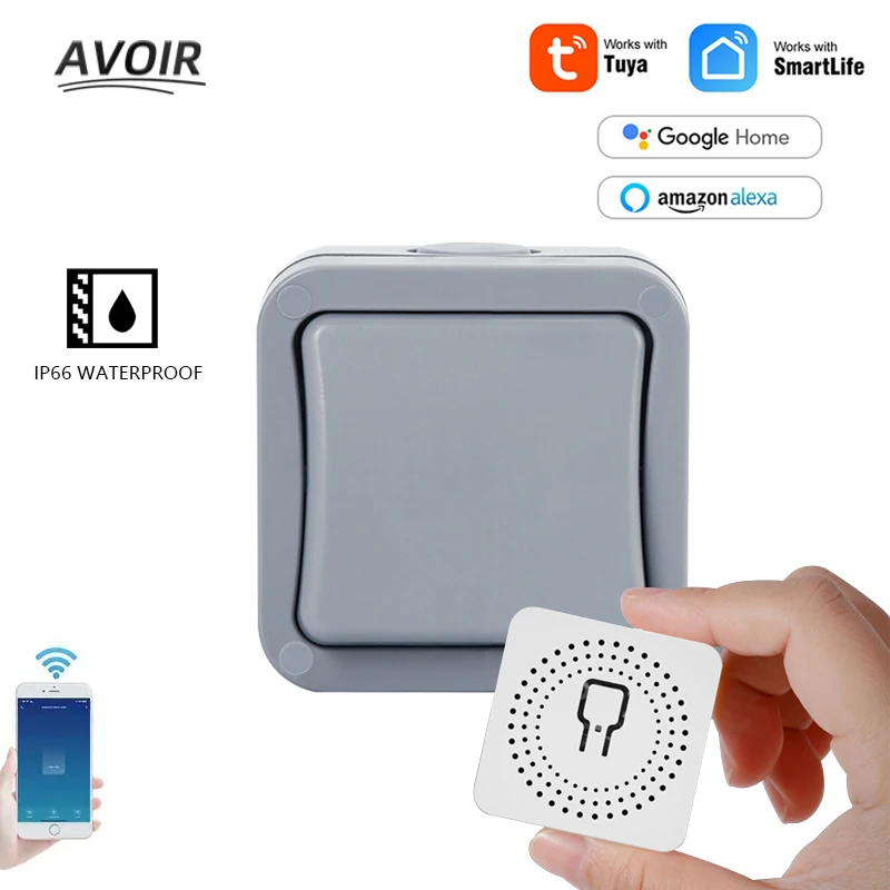 

Avoir Tuya Wall Smart Light Switches Wifi Connected Home IP66 Waterproof Push Button Switch 2 Way Work With Alexa Google Home