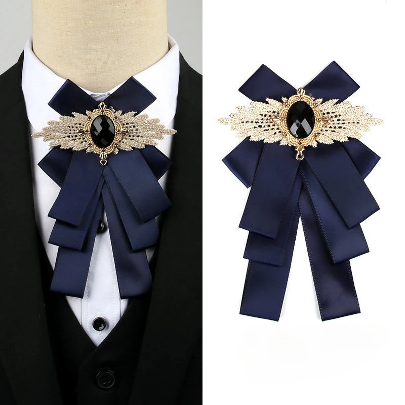Fashion New Casual Multilayer Bowtie Diamond Brooch Rhinestone Red Bow Tie  Set Wedding Groom Groomsmen Pocket Square Men