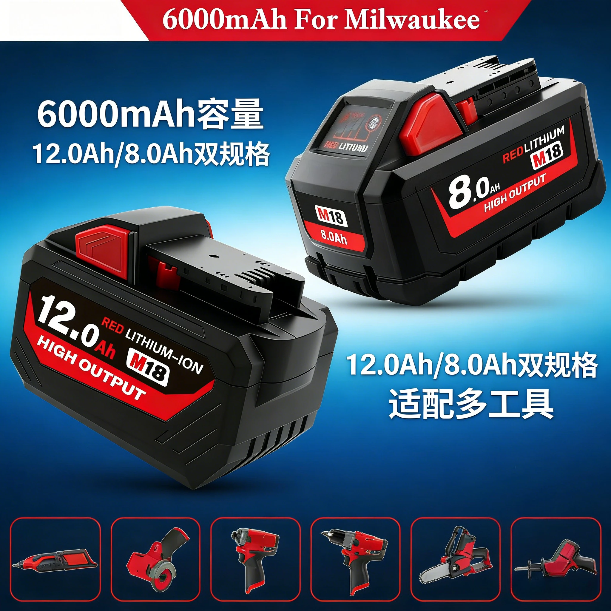 

For Original Milwaukee M18 18V 12.0Ah Li-ion Battery, 15-Cells Long Cycle Replacement for 48-11-1815 48-11-1850 Tools Battery