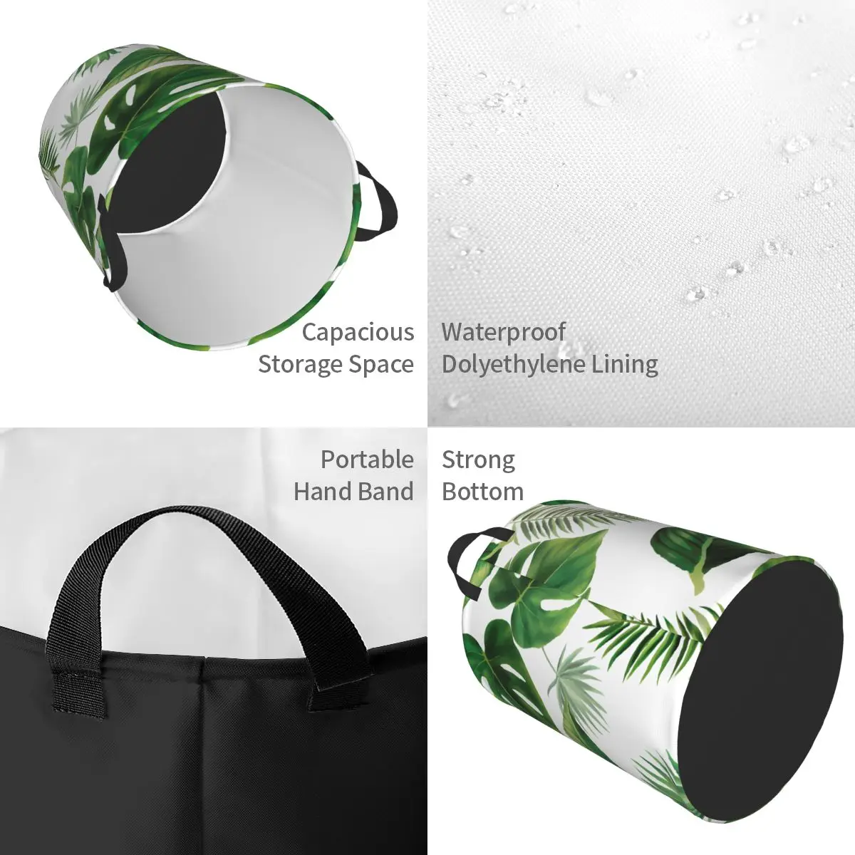 Waterproof Storage Bag Green Leaves Household Dirty Laundry Basket Folding Storage Bucket Clothes Toys Organizer