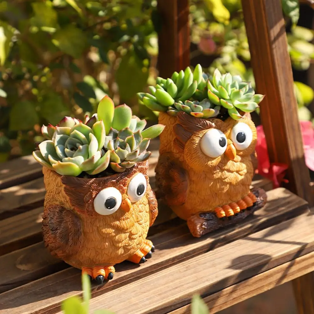 

Creative Resin Owl Planter Cute Cartoon Animal Vase Simulated Multifunction Hydroponic Flower Holder Bedroom
