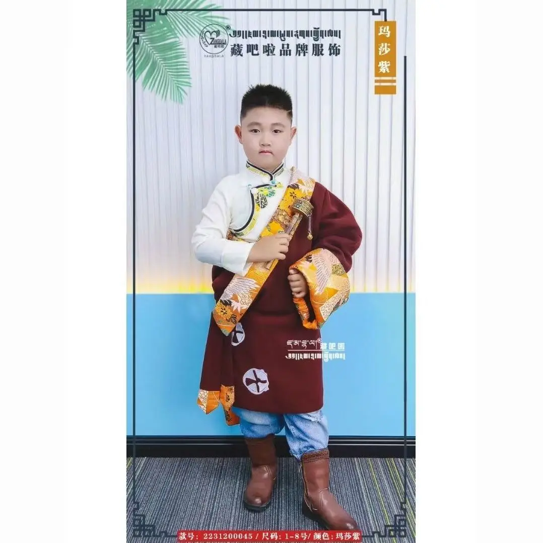 25 سنة الأطفال رداء التبت الجديد التطريز تقليد الملابس التبتية الفتيان والفتيات نفس النمط