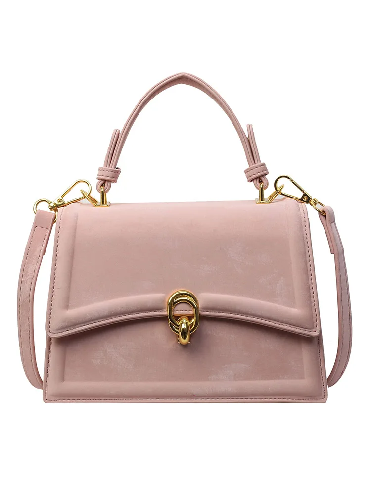 Korean Short Handle Small Handbags Women Fashion Pink Flap Trapeze Crossbody Bag 2024 New Lady Daily Work Armpit Bag