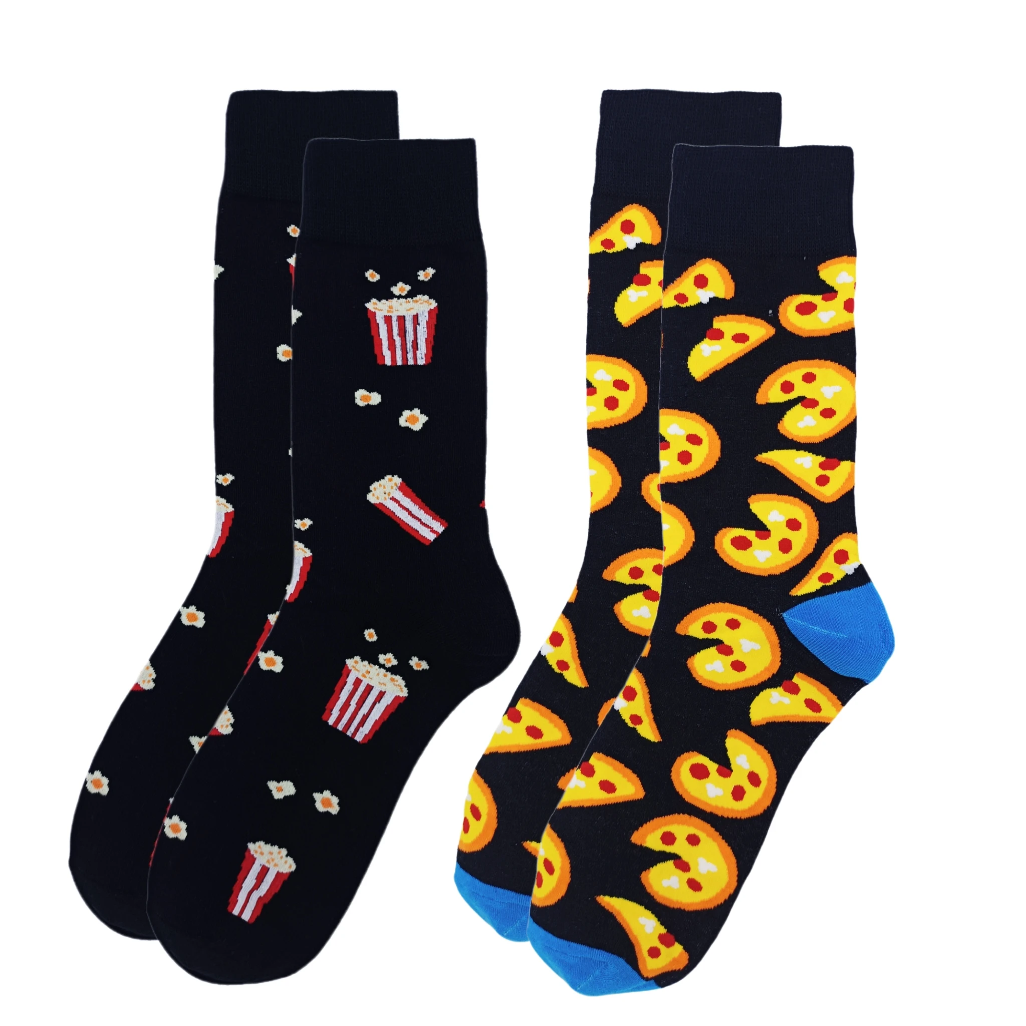 2 Paar Food-Serie Herbst- und Winter-Cartoon-Anime-Socken in der Mitte der Wade, japanisches personalisiertes Pizza-Popcorn in trendigen Strümpfen