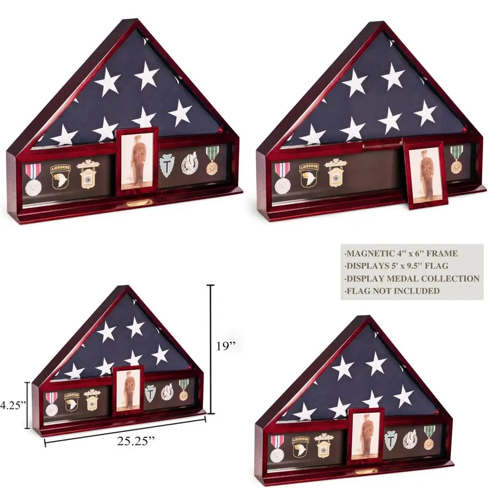 

Индивидуальная витрина с американским флагом для военных породных флагов размером 5 x 9,5 дюйма, коробкой для теней с медалью и стеклом