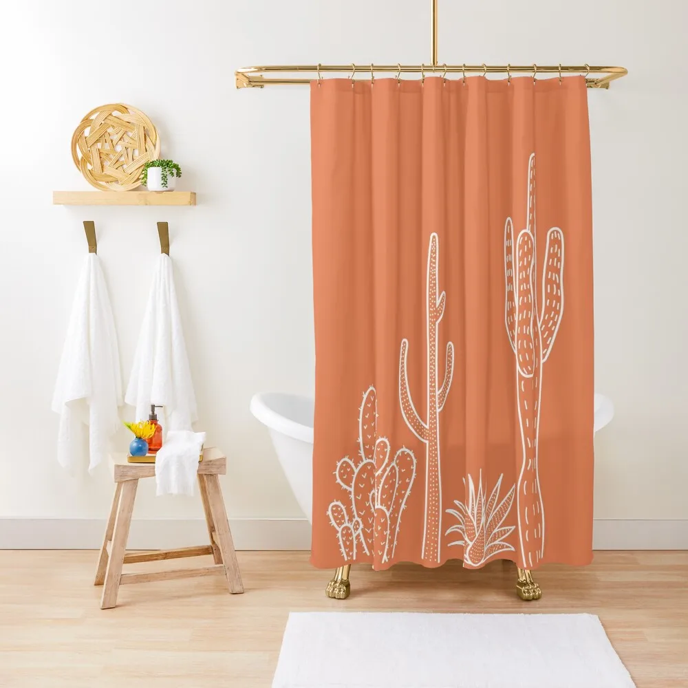 Terracotta cactus illustration Shower Curtain Shower For Bathroom Set Shower Bath Curtain