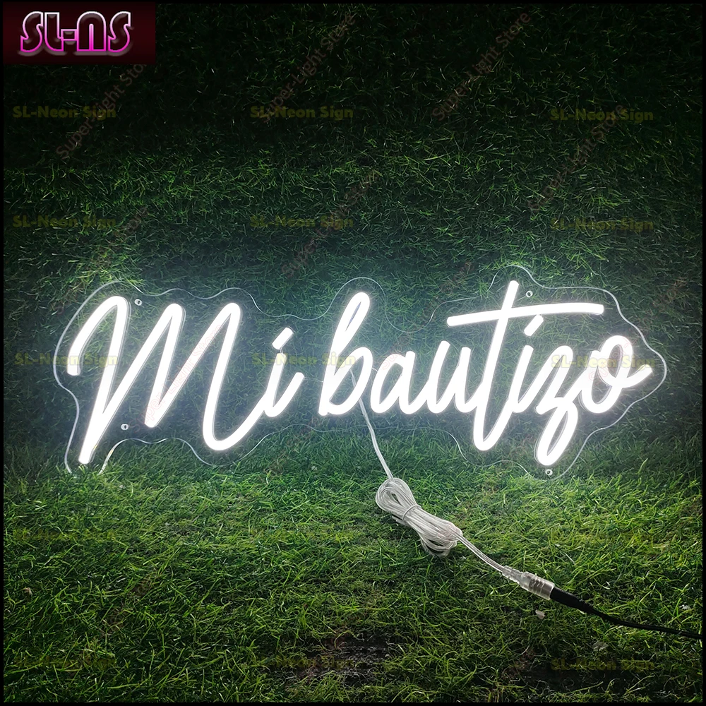 LED Neon Sign My Baptism 54x19cm Neon Sign Mi bautizo 21.25 x 7.5 inch Custom Neon Light for Birthday Room Home Decoration