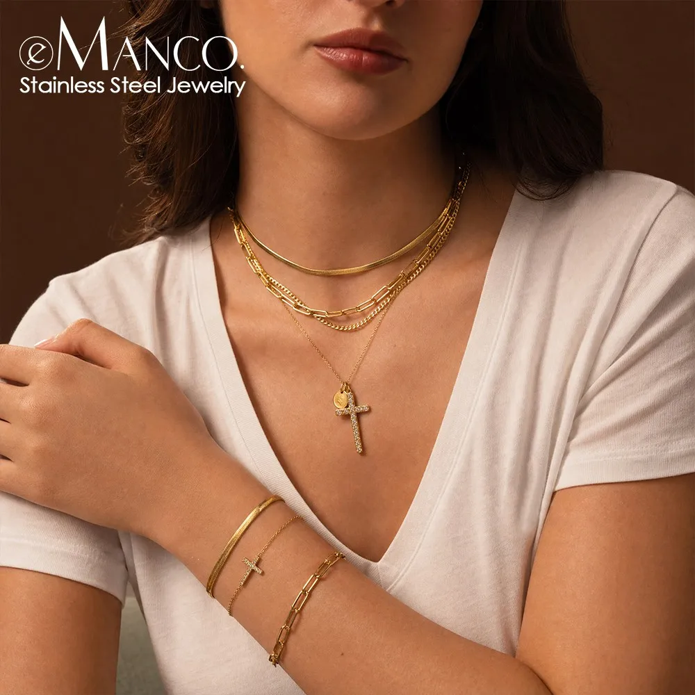 EMANCO  Gold Color Stainless Steel Charm Bracelet with Cubic Zirconia Bohemian Style for Daily Commute and Vacation Travel