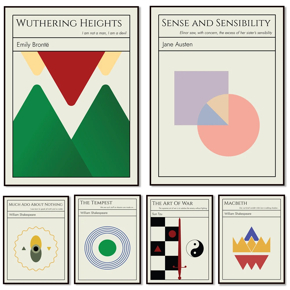 Sense and Sensibility print, Jane Austen book cover, abstract minimalist Shakespeare quote, literature gift, library poster