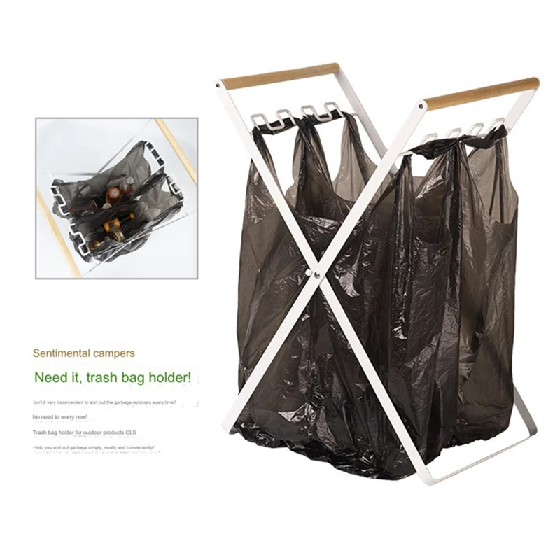 SANQ كيس قمامة حامل مع مقبض الخشب المحمولة المطبخ القمامة فرز الرف إعادة تدوير منفصلة سلة المهملات للتخييم