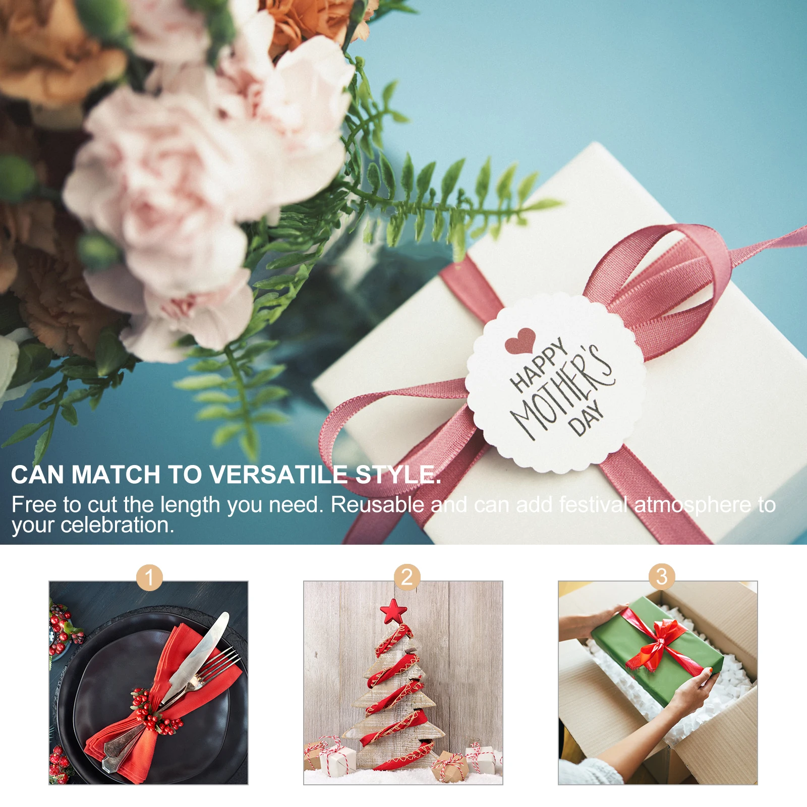 

2 Rolls Christmas Wrapping Ribbons Decorative Holiday Gift Packaging Ribbon Diy Craft Snowflake Pattern Polyester Ribbon For