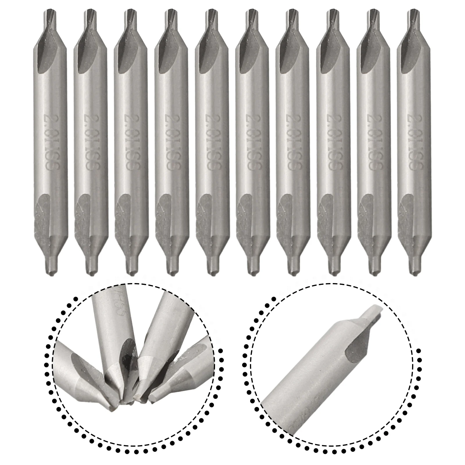 10pcs 60 Degree High Steel Center Drill Bits 2mm Combined Countersink For Metal Working Drilling Tool Set