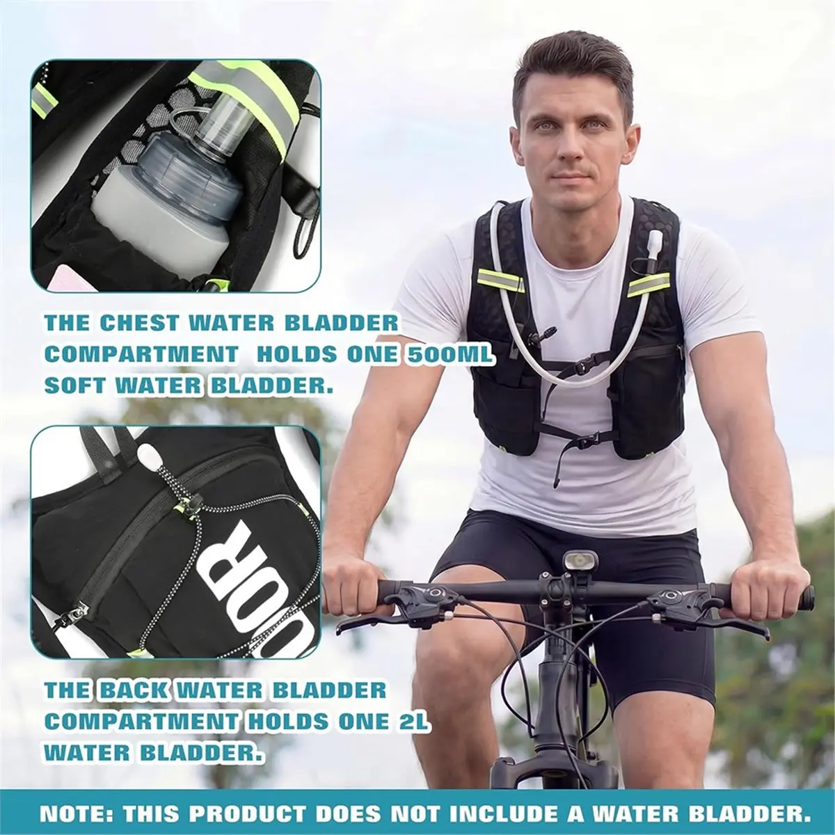 T22C Running Hydration Vest with 1.5L Hydration Bladders Reflective Running Backpack Breathable Light Running Vest Blue
