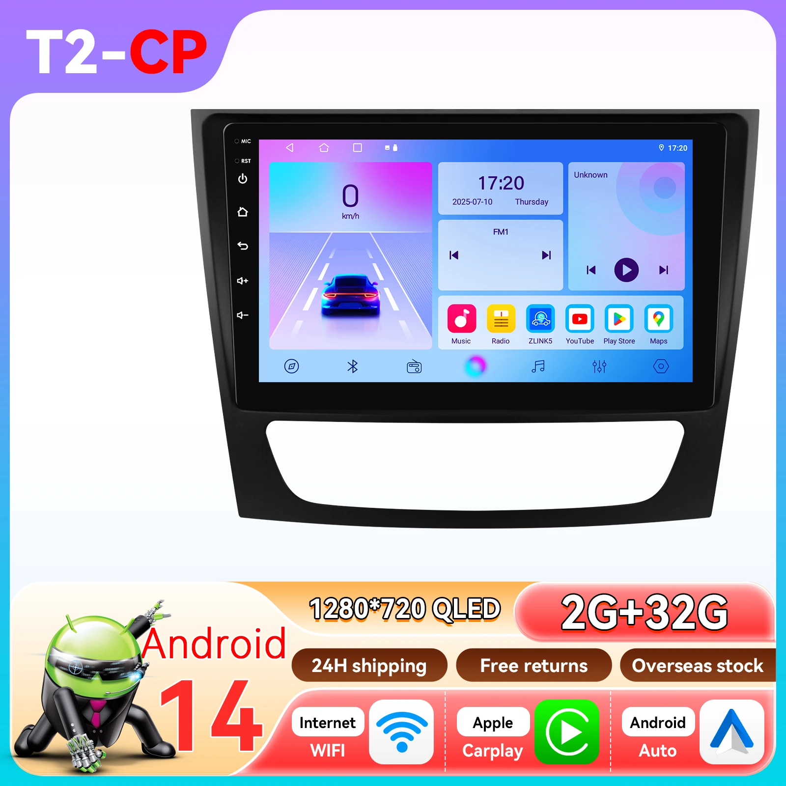 Carplay Android Auto autoradio voor Mercedes-Benz E-Klasse W211 2002 - 2009 E200 E220 E300 E350 E240 E280 CLS multimediaspeler