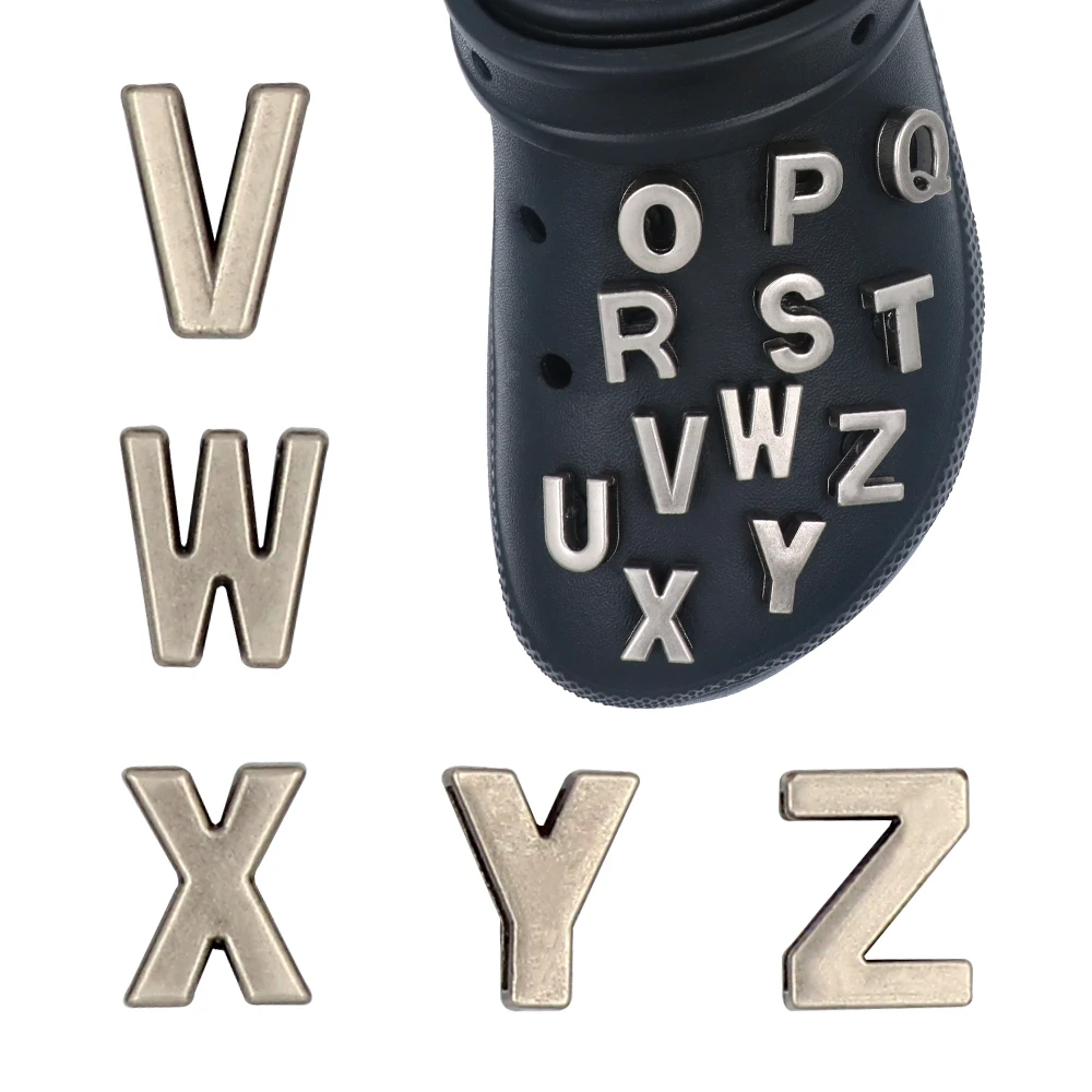 1 Set 27 Pcs クロックス Shoe Decorations Charm Hollowed-out Punk Style Metal Alphabet 지비츠 Accessories Buckles Detachable Slipper Pins