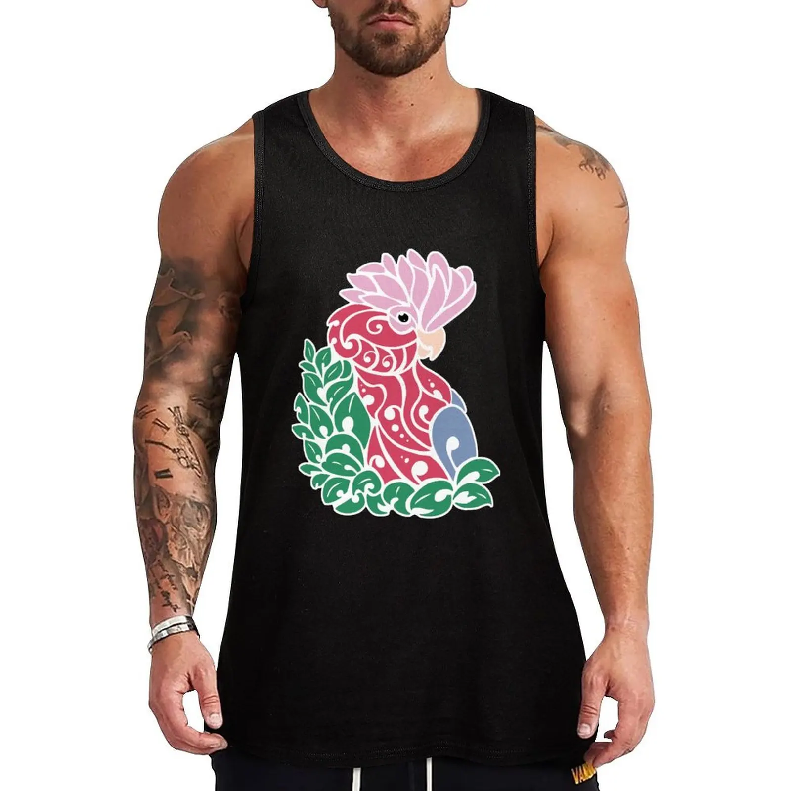 Galah cockatoo tribal tattoo pink rose-breasted parrot Tank Top sleeveless shirt man Gym man Men's summer clothes