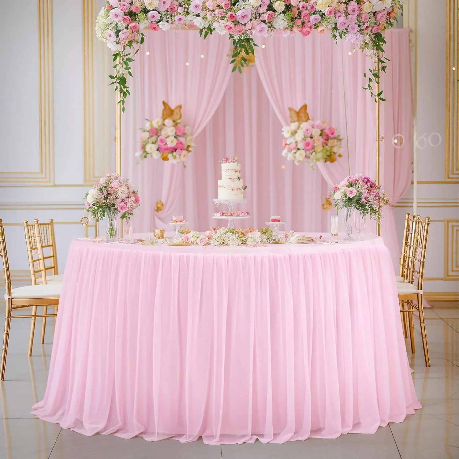 Round Tulle Table Skirt for Wedding Party Table Skirt Spandex Stretch Fitted Table Cover for Baby Shower Banquet Decoration