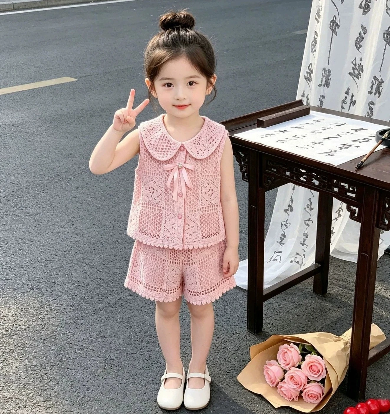 Girls Little Fragrant Style Set 2026 Spring Summer Girls Sleeveless Top Shorts Children Temperament Two Piece Set