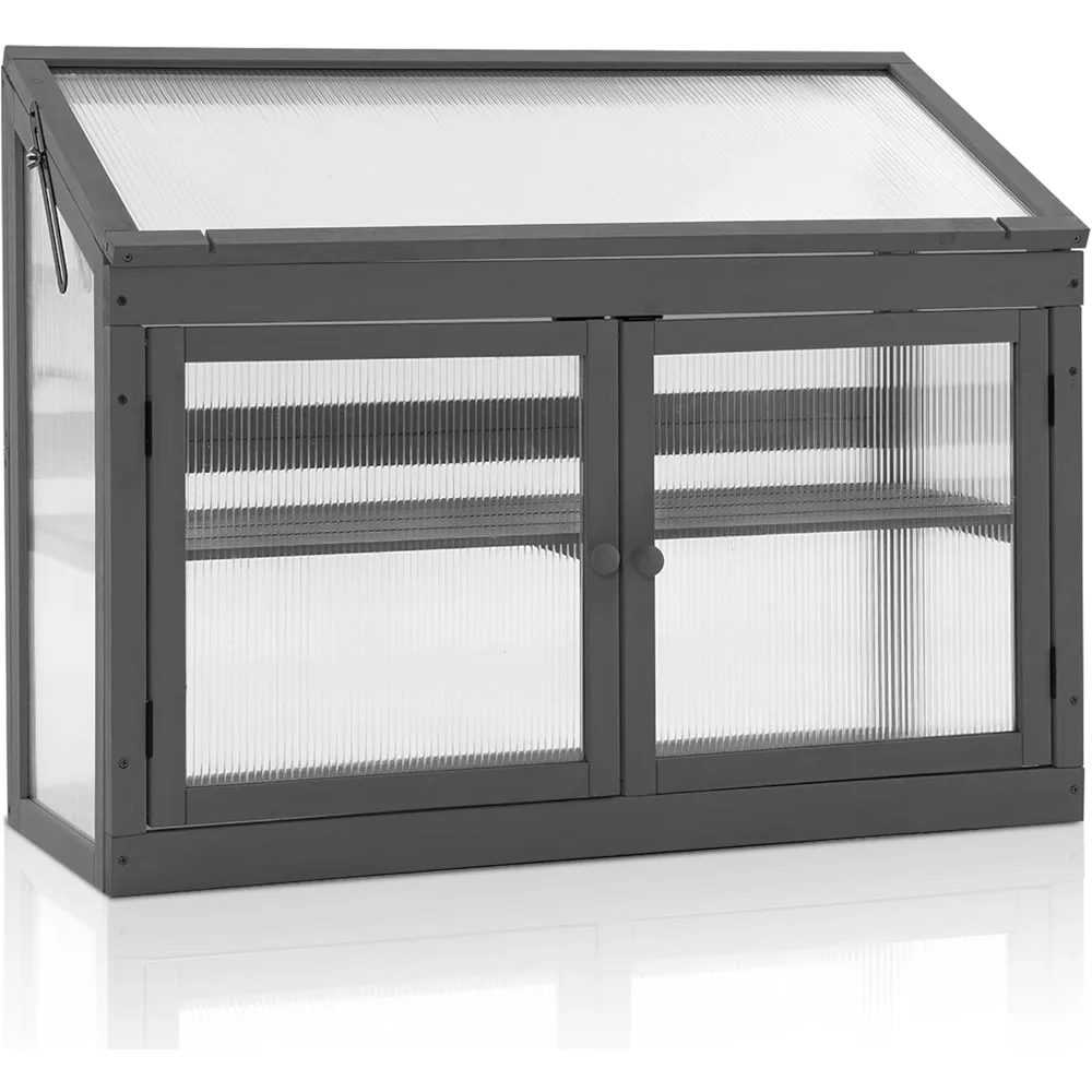 

2-Tier Wooden Cold Frame Garden Greenhouse Raised Flower Planter Shelf Bed Protection 6057-0160 (Dark Grey)