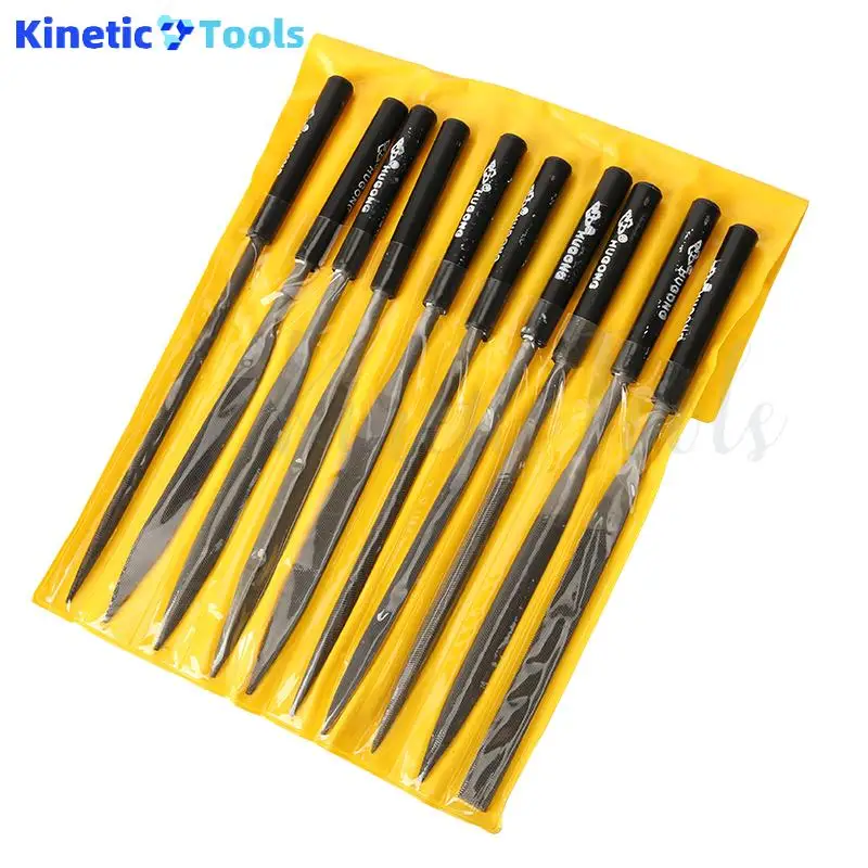 10 قطع من مجموعة الملفات الصغيرة المختلطة مقبض بلاستيكي تشكيل مثلث تلميع ملف فولاذي معدني ملف مسطح مجموعة أدوات يدوية #6