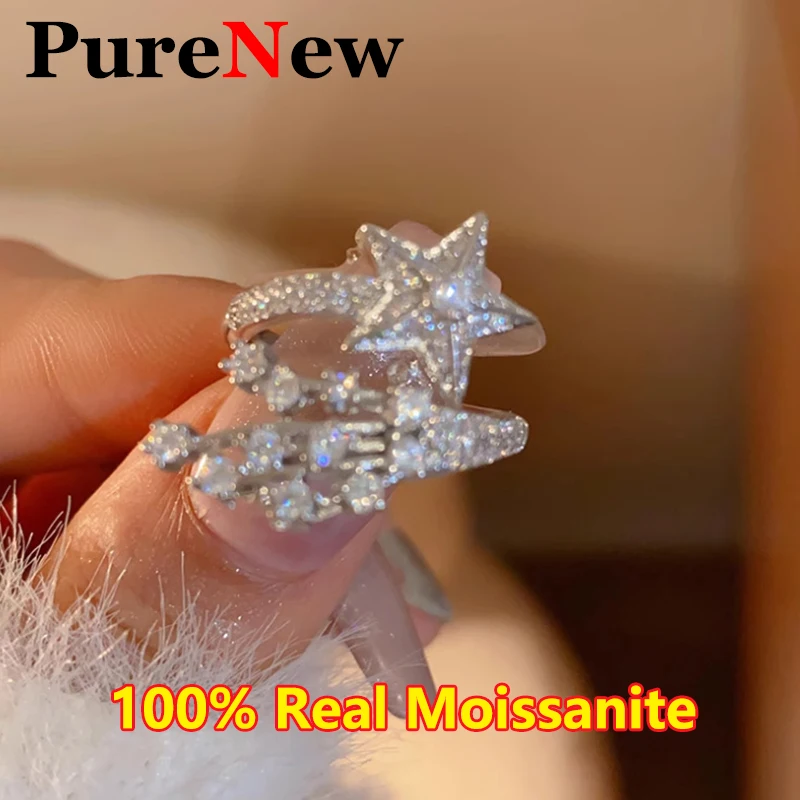 Fashion Star Shape Women Moissanite Diamond Ring Original 925 Sterling Silver Jewelry Luxury Full Moissanite Ring for Women Gift