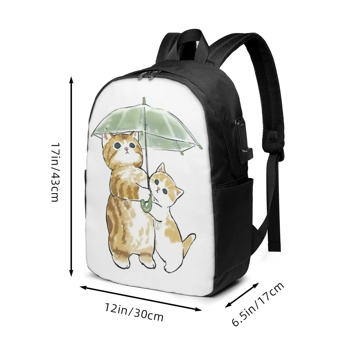 Two Cute Cat In Rain With Umbrella Backpack Travel Notebook Bag Computer College Student School Bag Laptop Shoulder Bags